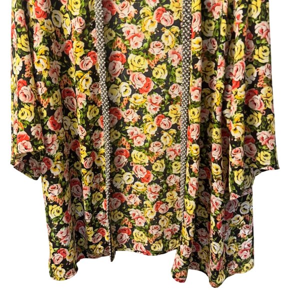 Kut From The Kloth Floral Kimono Jacket With Pearl Beaded Trim Sz Large - Picture 7 of 12